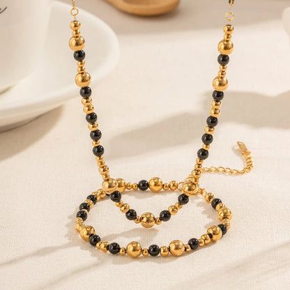 Vintage Inspired Contrast Gold Bead Bracelet and Necklace Set - Veinci