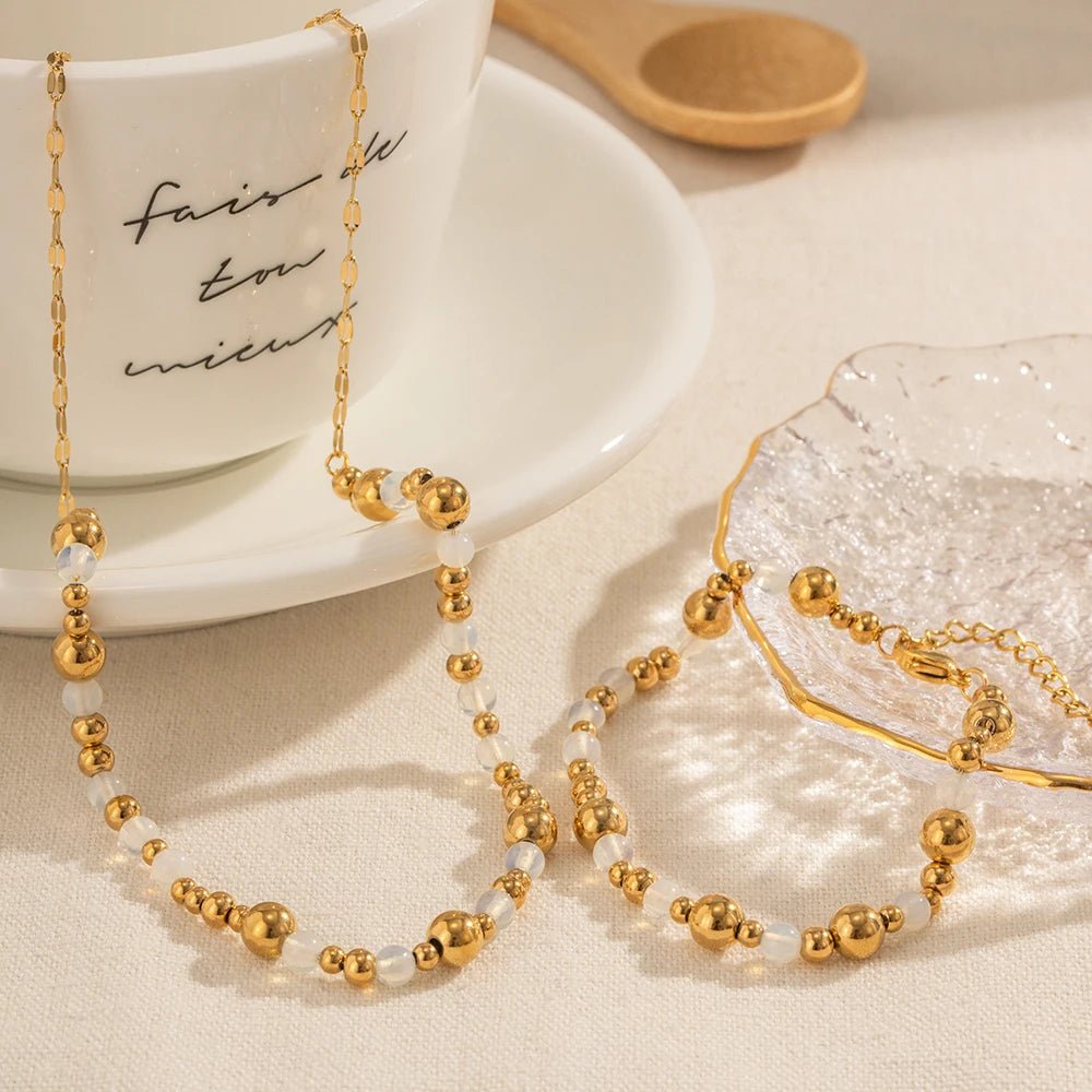 Vintage Inspired Contrast Gold Bead Bracelet and Necklace Set - Veinci