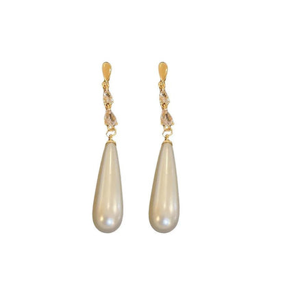 Water Drop Pearl Diamond Earrings - Veinci