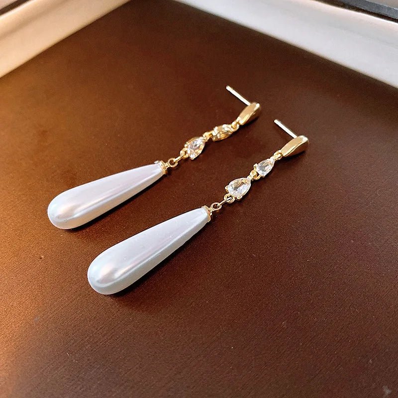 Water Drop Pearl Diamond Earrings - Veinci