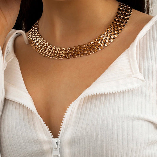 Wide Flow Flat Chain Choker Necklace - Veinci