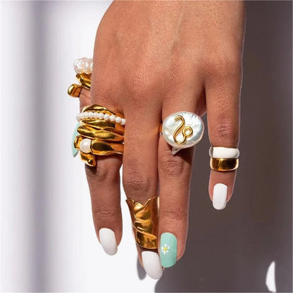 Zodiac Sign Large Pearl Statement Ring - Veinci