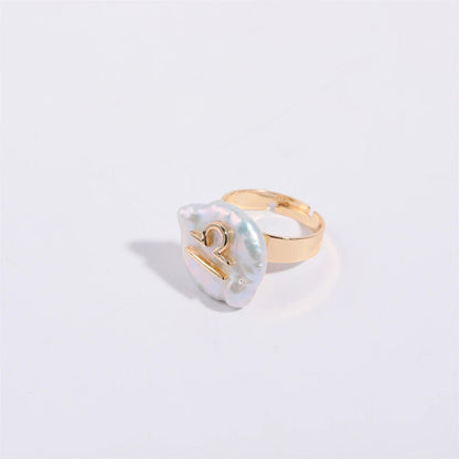 Zodiac Sign Large Pearl Statement Ring - Veinci