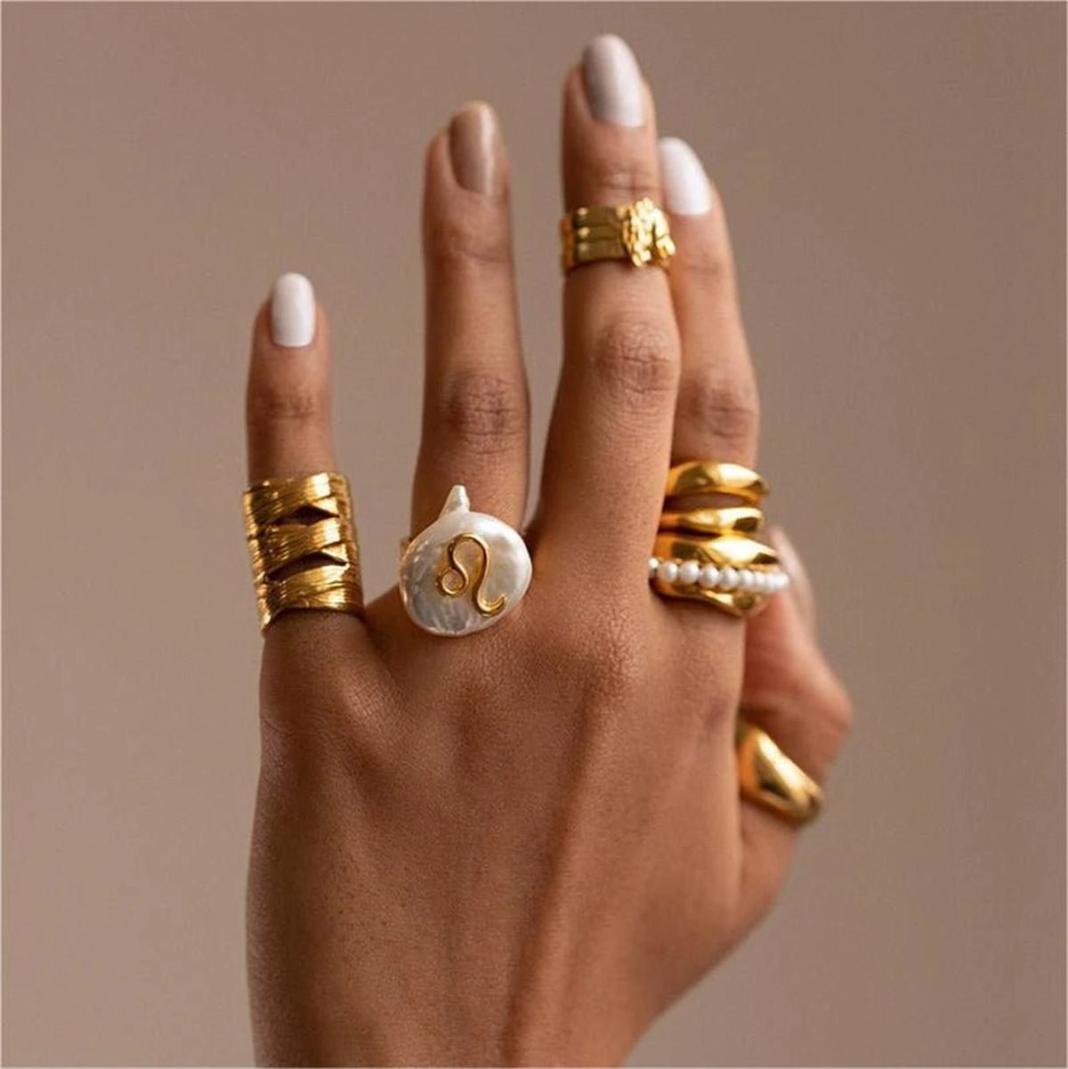 Zodiac Sign Large Pearl Statement Ring - Veinci